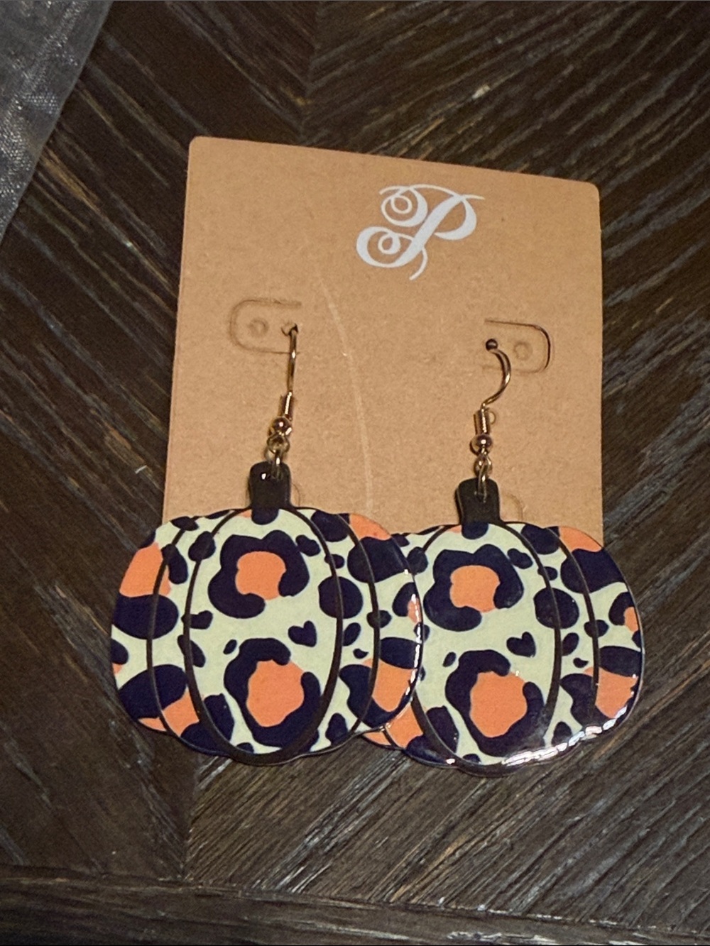 Plunder Orange, Black & Cream Leopard Print Drop Earrings - Women Accessories